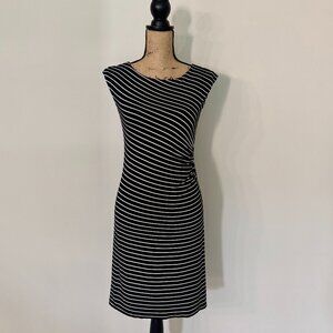 Sleeveless Black Dress with White Stripes from LOFT – Size XS Petite.